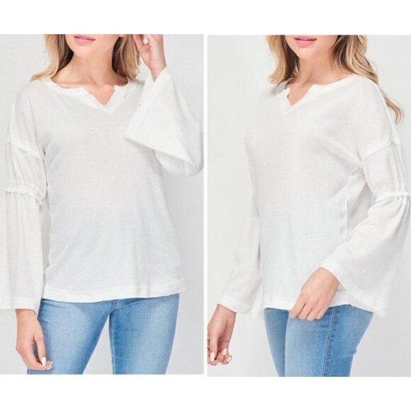 Baea Tops - NWT Baea Size S Flare Sleeve T-shirt Thermal Top White MSRP $78